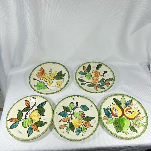 5 Peasant Village Southern Potteries Underglaze Fruit Dinner Plates Italy - Picture 1 of 16